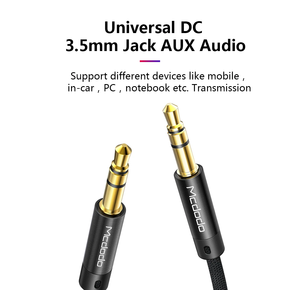 Mcdodo AUX кабель Jack 3.5мм к 3.5мм аудио Aux для Xiaomi Redmi 4x, OnePlus, автомобильных наушников и динамиков, проводная линия.