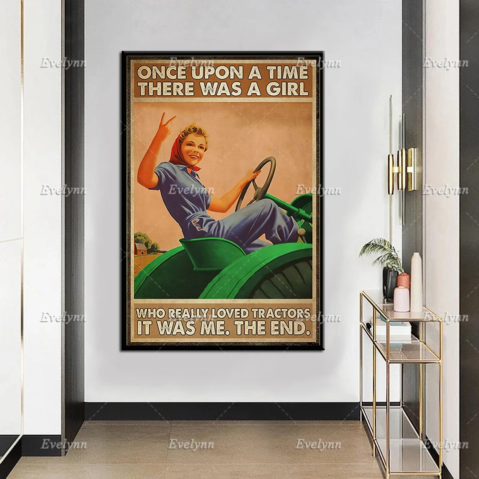Трактор-водитель фермер фермерская девушка ретро постер там была которая