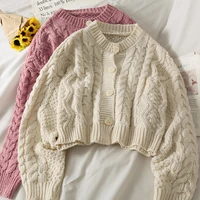 sweater womens autumn and winter 2021 loose and thin solid color long sleeved knitted cardigan soft short top coat sweater