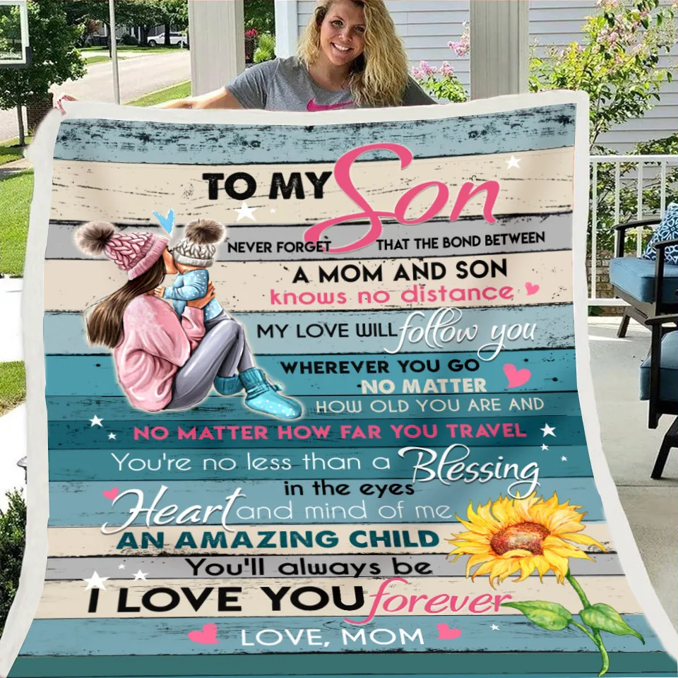 

To My Son Express Love Letter Blanket Sherpa Fleece Warm Soft Bed Couch Nap Throw Blanket Home Decor Brief Blankets