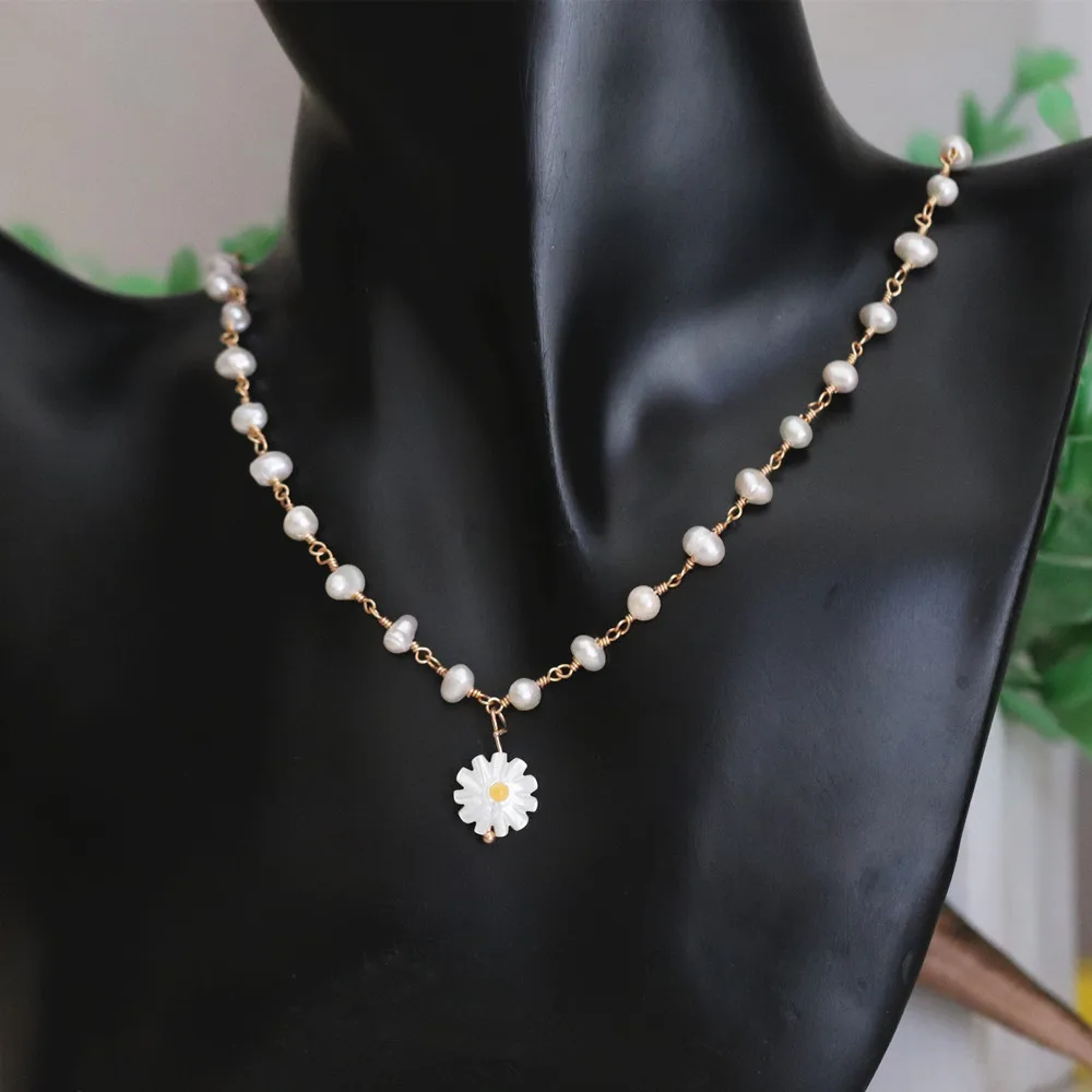 1pc promotion! Natural Baroque Pearl Mother Shell flower daisy Necklace MOP Pendant for Gift | Украшения и аксессуары