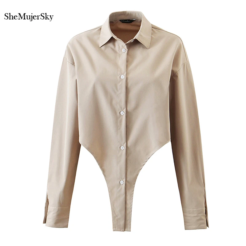 

SheMujerSky Loose Long Sleeve Irregular Hem Shirts 2021 Turn-down Collar Single Breasted Khaki Tops Blouses