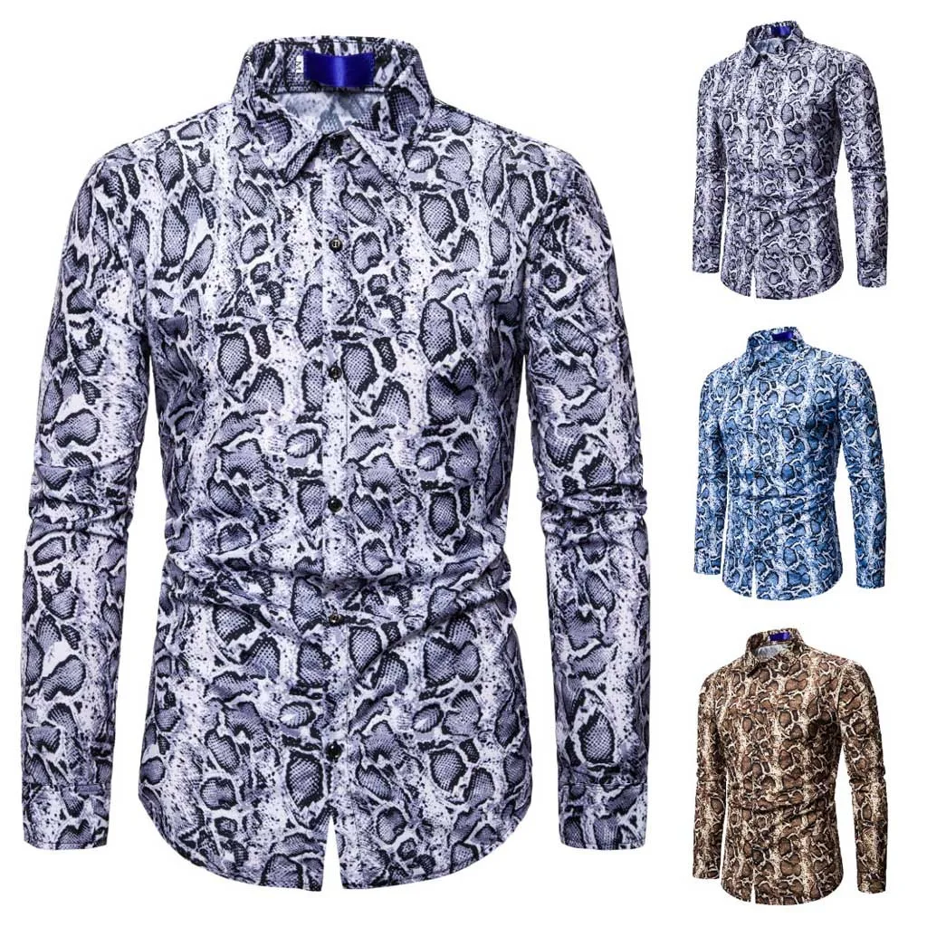 SAGACE сексуальная модная мужская рубашка с длинным рукавом и леопардовым принтом
