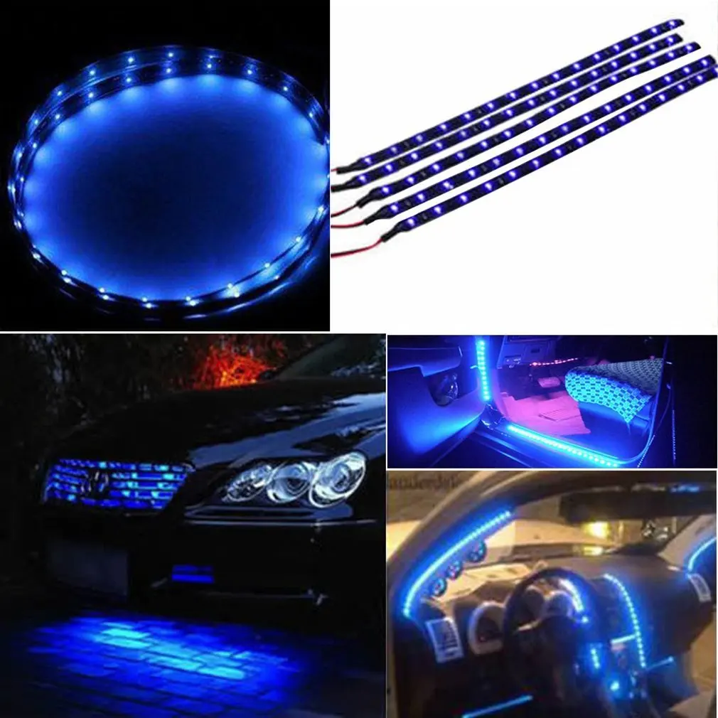 

New Blue Light 30cm 15 LED Atmosphere Light Turn Signal Light Car Vehicle Motor Grill Flexible Light Strips 12V Hot Selling