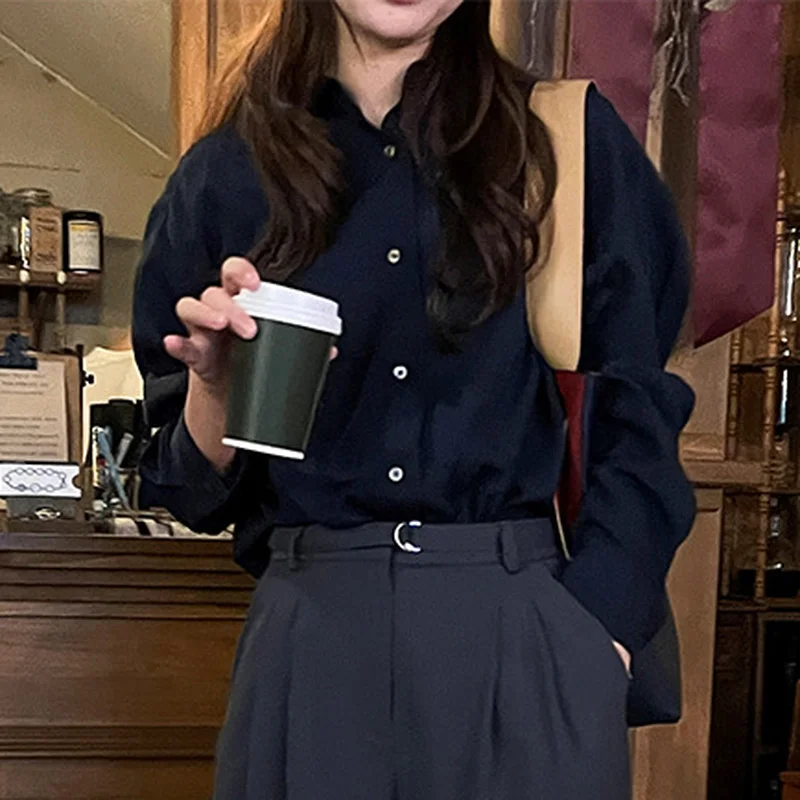 

Solid Loose All-match Tencel Blouses Women 2021 Spring New Office Lady Soft Bottoming Shirts Long Sleeve Casual Woman Tops