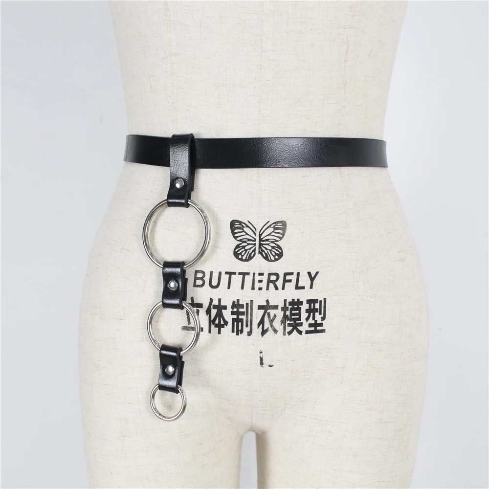 BOOGEANEEL Punk Harajuku Pu Leather Waist Garter Women Black Leg Bondage Lingerie Big O-ring Suspenders Belt Goth | Женская одежда