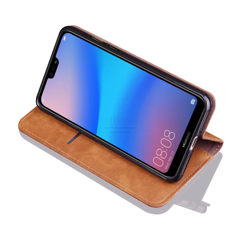 Роскошный тонкий кожаный чехол книжка в стиле ретро для Huawei P20 lite кошелек с