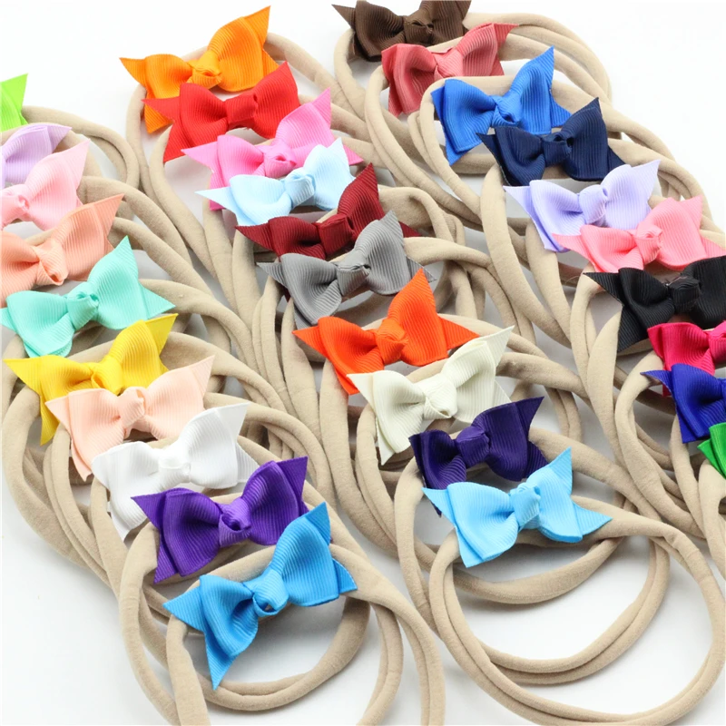 Ободок для волос с бантом новорожденных нейлоновая обтягивающая повязка на