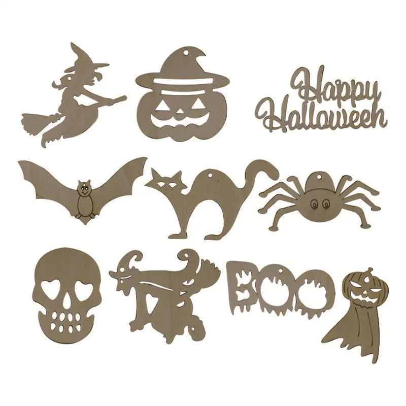 

1 PC Halloween Wooden Hanging Pendant Decoration Bat Spider Pumpkin Ghost Halloween Decoration For Home Hanging DIY Craft