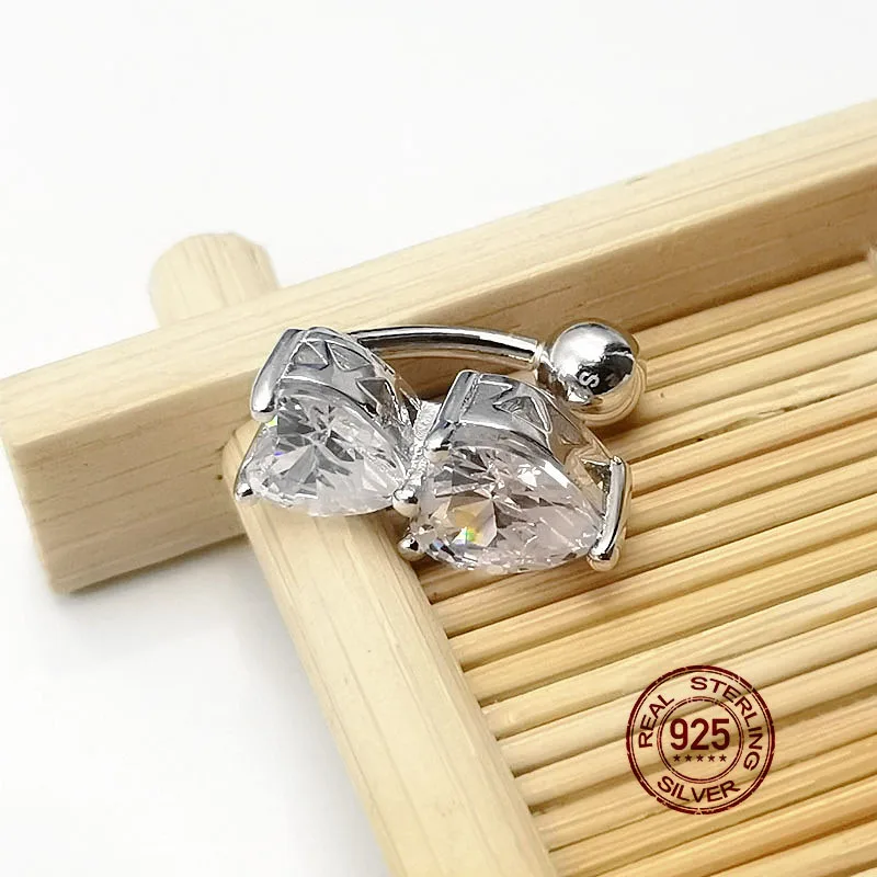 HelloLook 925 пробы Серебряный пупок цена двойной кубический циркон кольцо для пупка