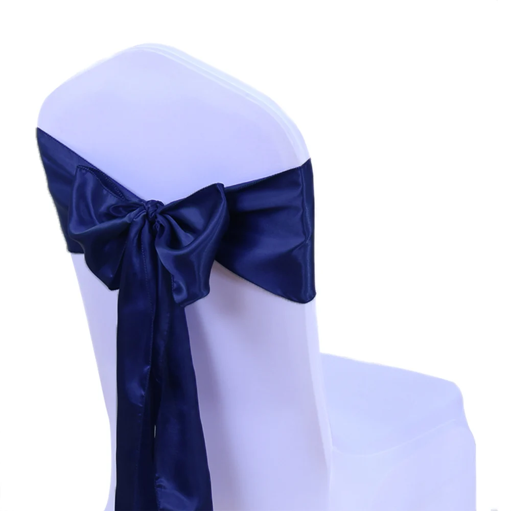 Navy Blue 100 шт./лот, свадебные украшения Tiffany Blue, стулья с бантиком, галстуки для отелей, свадьбы, банкета, вечерние, золотые, атласные, на стулья - Цвет: Navy Blue