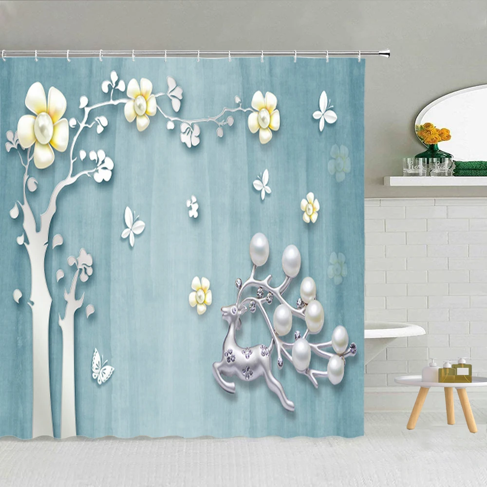 Роскошная занавеска для душа в китайском стиле с бриллиантами и цветами