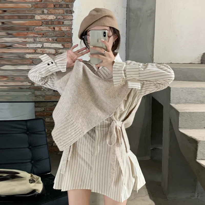 

Вязаный жилет с V-образным вырезом, женская одежда на весну и осень, одежда, свитер, жилет, верхняя одежда, куртка из двух частей, рубашка