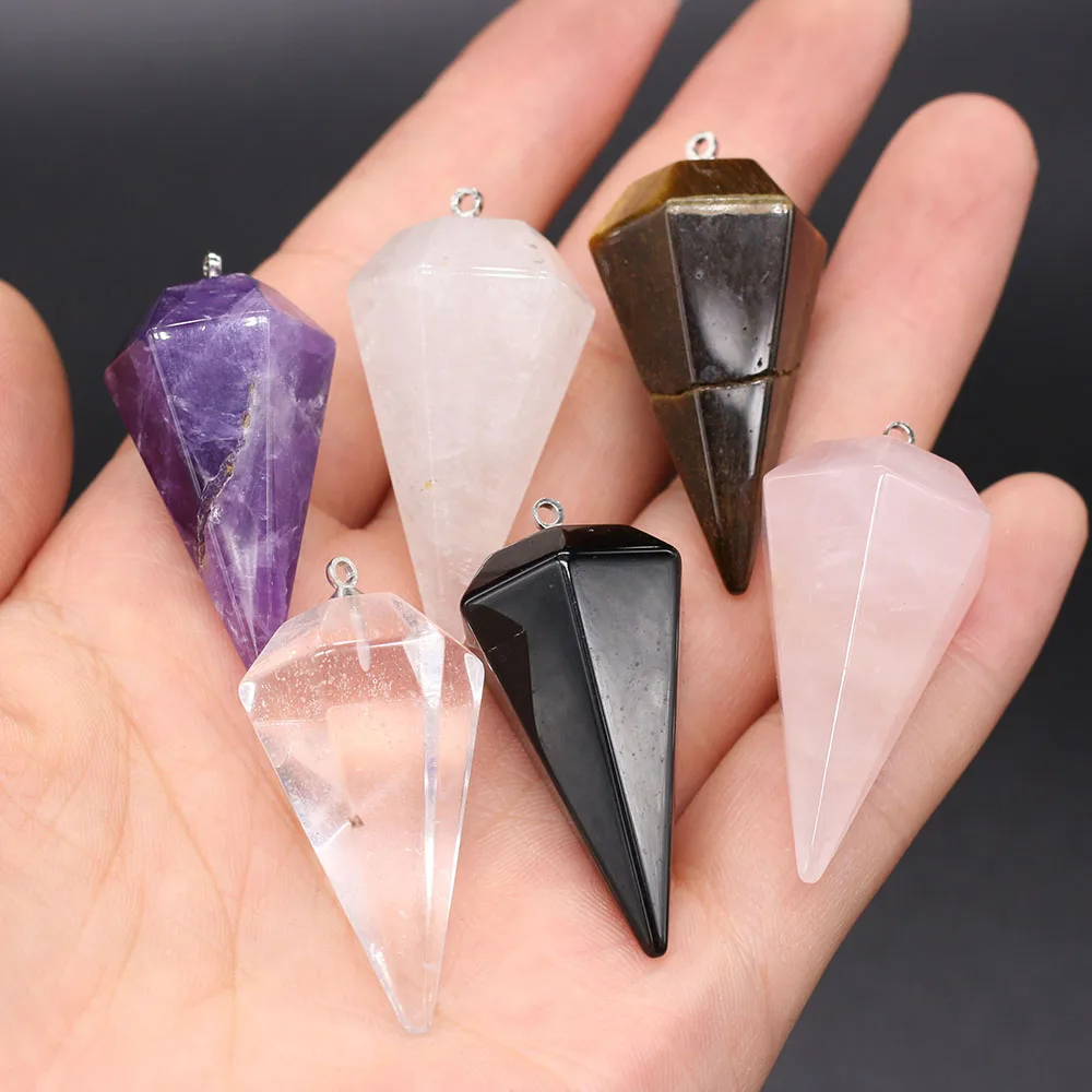 

Natural Stone Charms Section Rose Quarts Black Agates Conic Shape Stone Pendants For Necklace DIY Jewelry Making Size 20x40mm