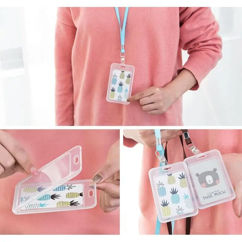 

Fashion Nurse Student Worker ID Credit Card Holder with Lanyard Hanging Rope PVC Transparent Business Office Card Cover