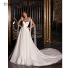 Элегантное свадебное платье в стиле бохо, без рукавов, с длинным шлейфом и бантом, Пляжное ТРАПЕЦИЕВИДНОЕ ПЛАТЬЕ ПРИНЦЕССЫ на тонких бретелях, 2021