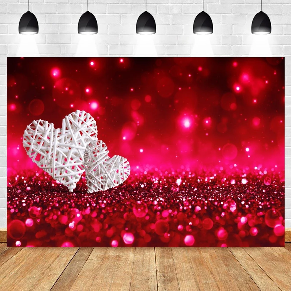 

Valentine's Day Backdrop Red Light Bokeh Love Heart Vinyl Photography Background Wedding Photocall Custom Photophone Poster Prop