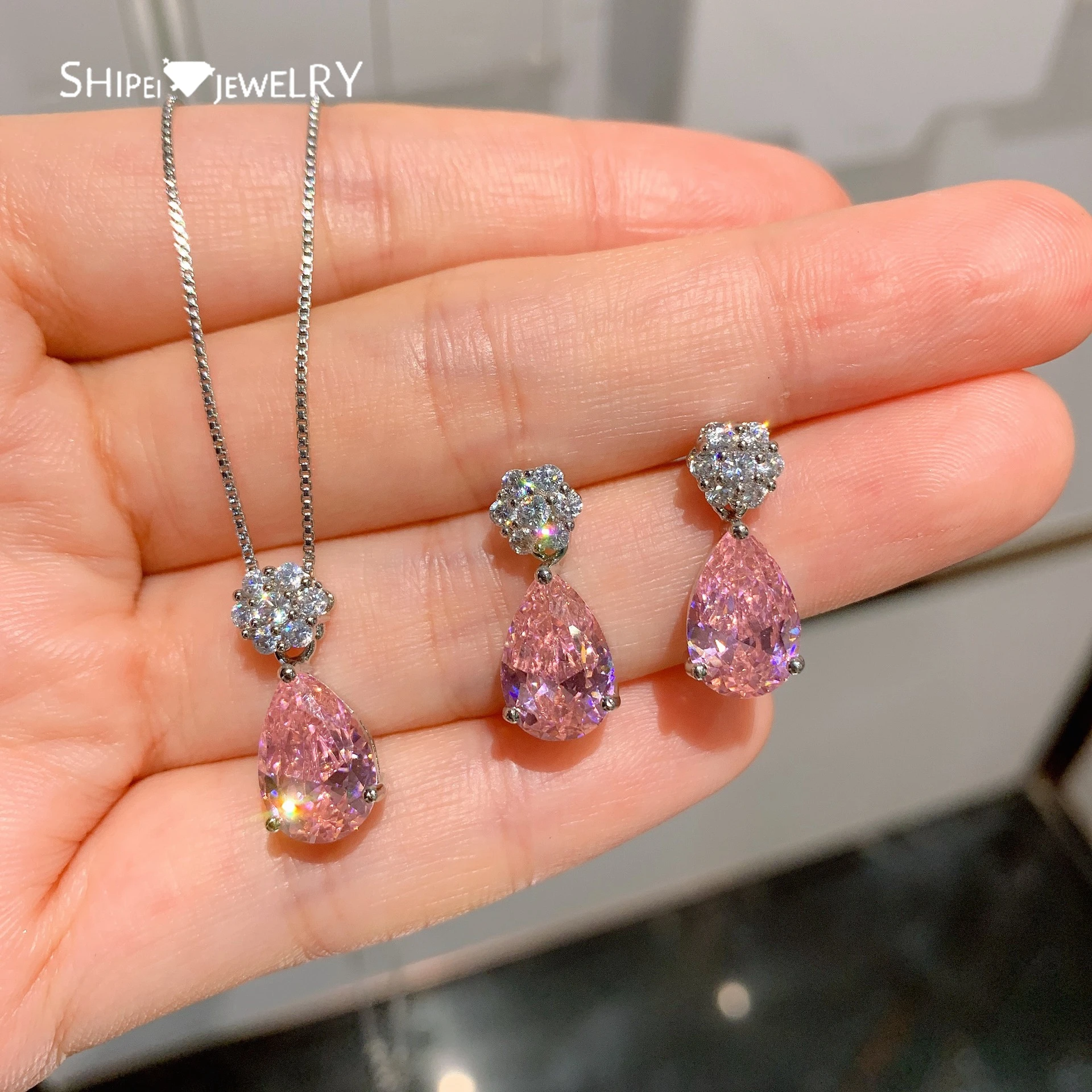 Серьги/кулон/ожерелье из серебра 925 пробы с розовым сапфиром|Ювелирные наборы| |