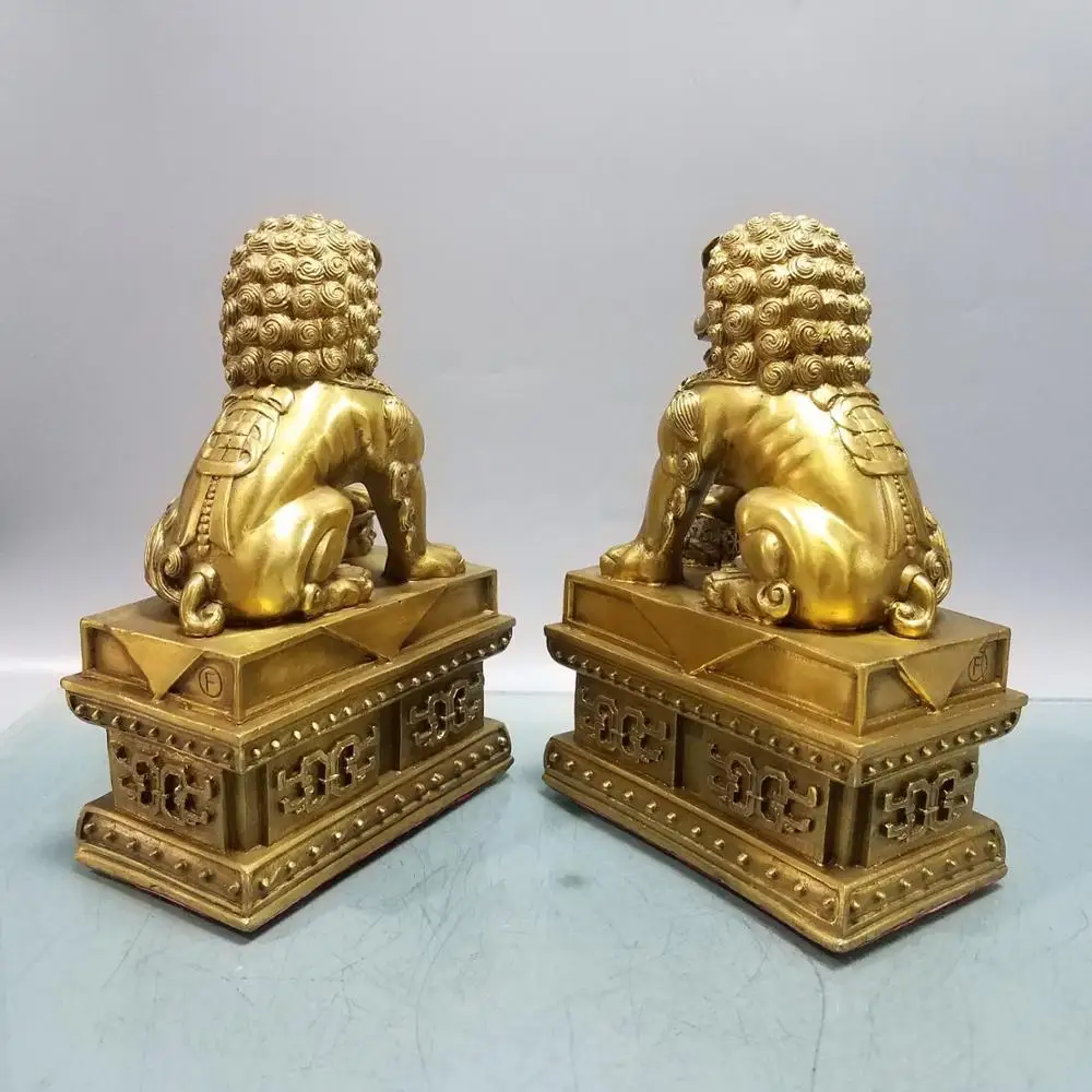 

wedding decoration Lucky China Seikos red bronze Palace Gate Lion Statue A pair of carved lions at the Palace Gate