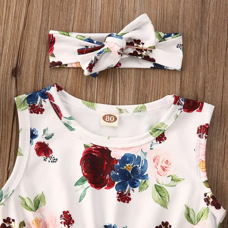 

Newborn Baby Girls Floral Romper Jumpsuit Sunsuit+Headband Outfits Clothes Summer Sleeveless Casual Baby Girl Clothing
