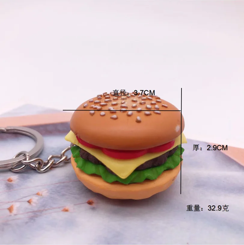 

Cartoon Creative Fashion Keychain Hamburger Cheeseburger Polymer Clay Key Chain Simulation Food Key Pendant Children's Holder