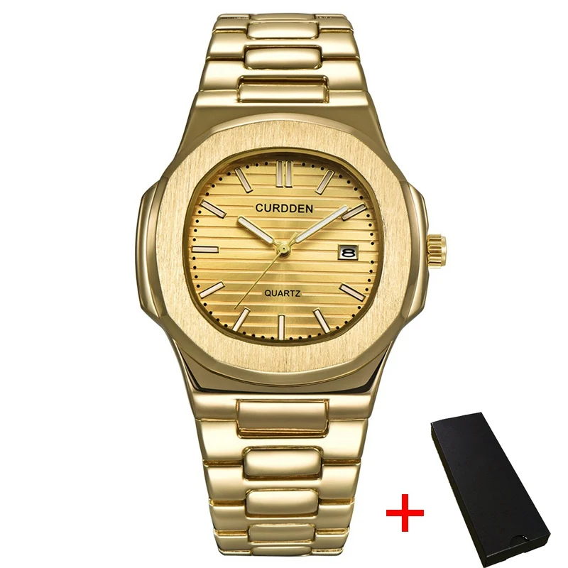 gold and box Модные квадратные мужские часы, деловые водонепроницаемые кварцевые наручные часы из нержавеющей стали для женщин и мужчин, мужские часы erkek kol saati - Цвет: gold and box