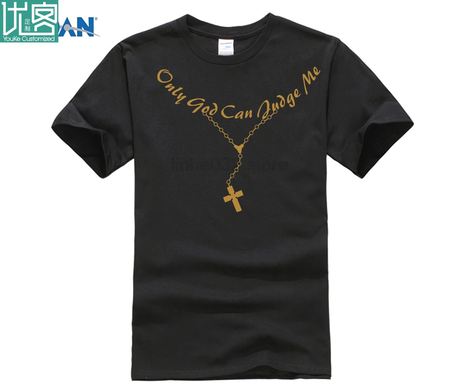 harajuku Top Only God Can Judge Me Christian Cross Rosary Tupac Tattoo Script 2 Pac Camiseta Casual Unisex T-Shirt | Мужская одежда