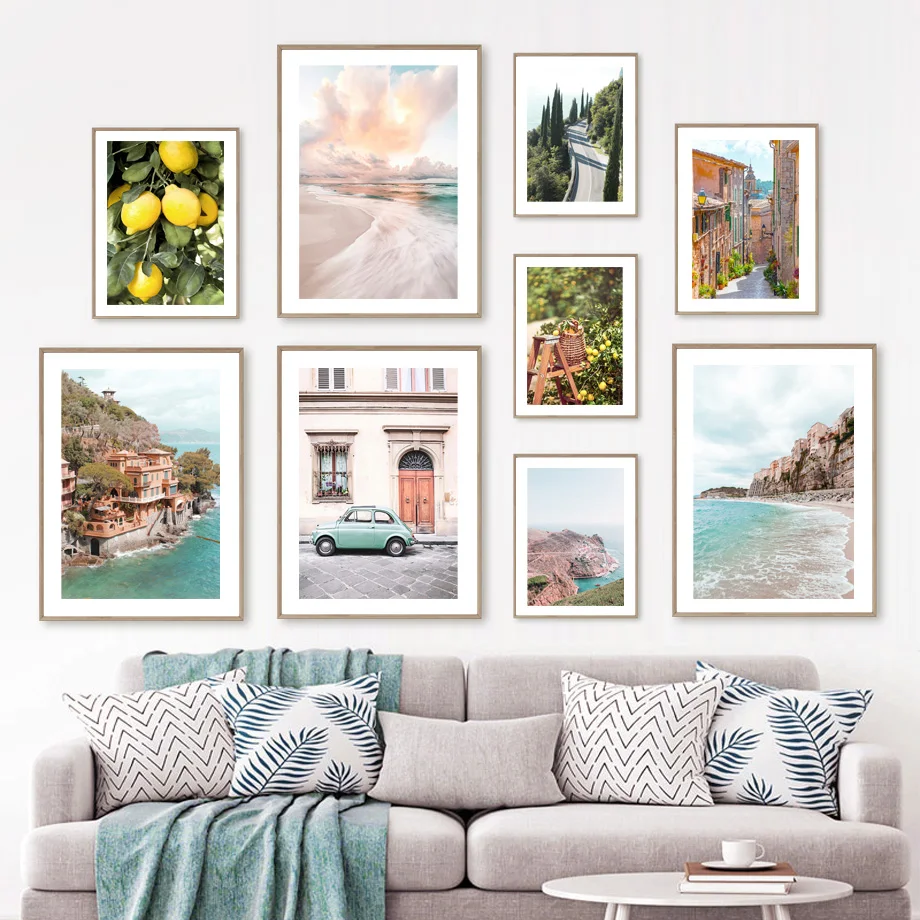 

Lemon Tree Beach House Road Italy Travel Wall Art Canvas Painting Nordic Posters And Prints Wall Pictures For Living Room Decor