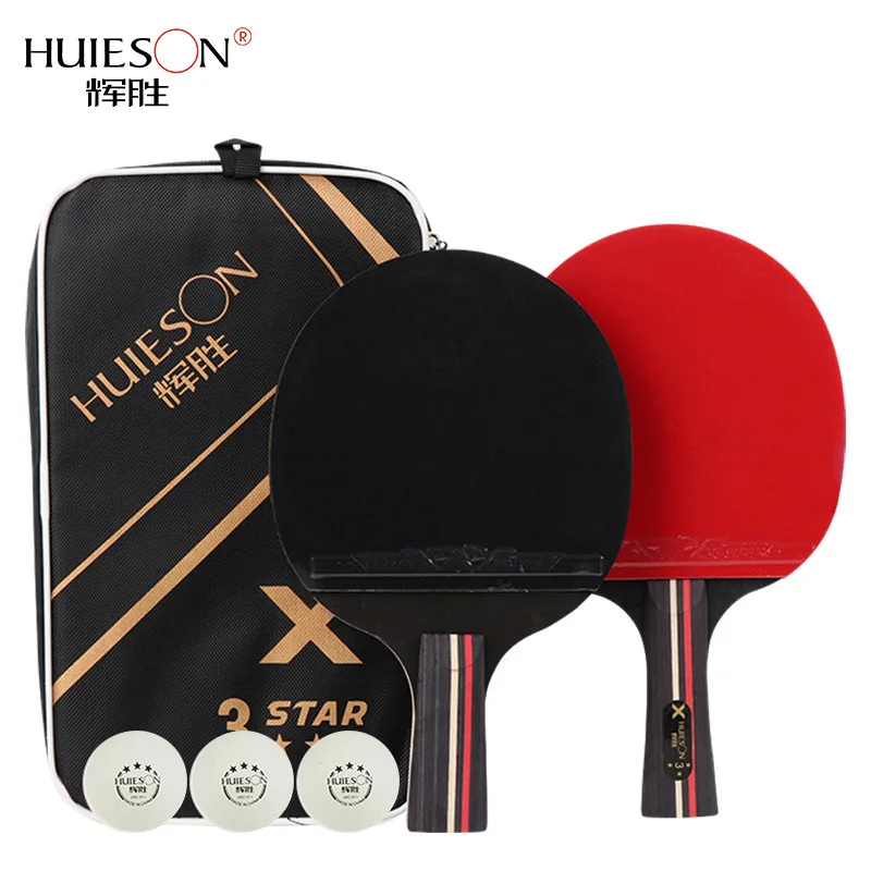 

HuiEson 3 Star table tennis racket Horizontal Racket wooden Table Tennis Racket Set With Case + 3 Balls
