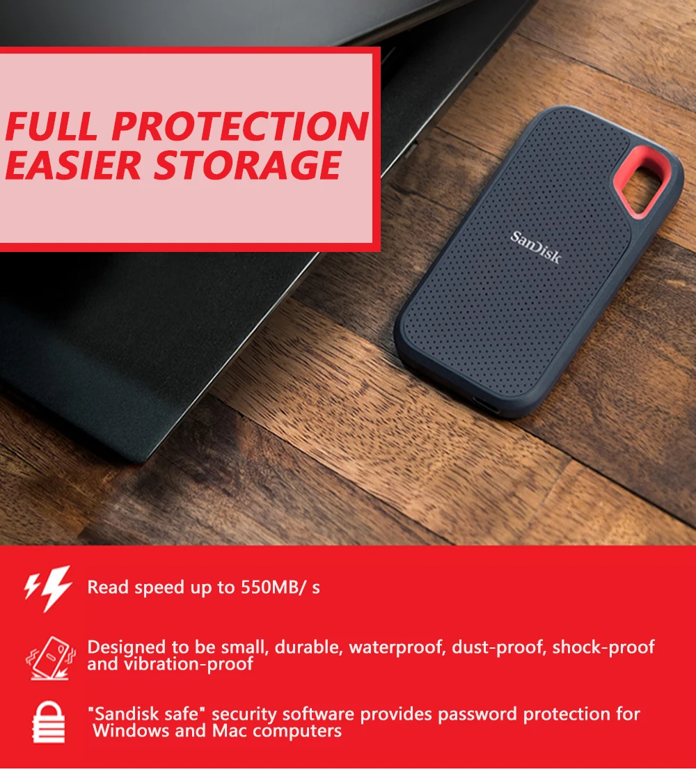Sandisk SSD USB3.1 Тип-C 250GB 500GB 1 ТБ внешний твердотельный накопитель Портативный жесткого диска 550 МБ/с. HDD жесткий диск для ноутбука