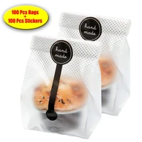 100100 pcs translucent plastic bag with handmade stickers for cookie cake chocolate candy snacks package good for bread party