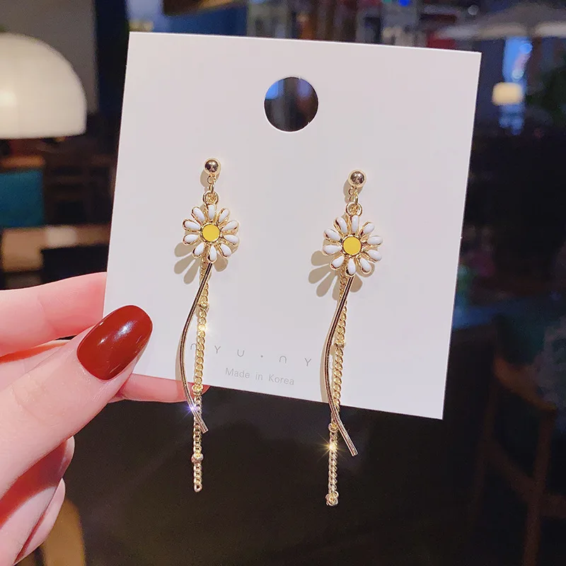 

Wholesale S925 Silvers Needle Daisy Earrings Women's Long Tassel Stud Jewelry Gift