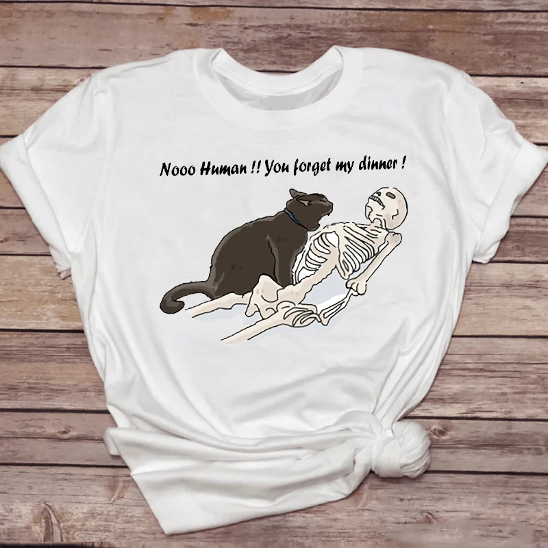 

Women T-shirts Cat Funny Skull Pet Cute Fashion Trend 90s Animal Top Lady Tshirt Sweet Ladies Print Stylish Tee T-Shirt