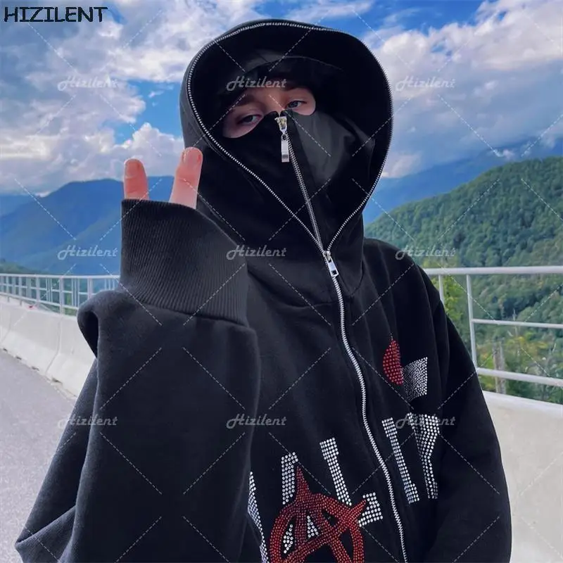 Женские толстовки с капюшоном Y2K стразы на молнии большие размеры осень 2021 худи