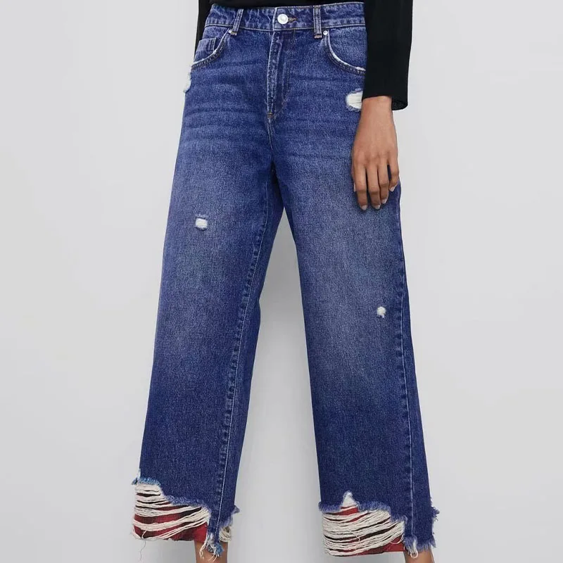 

Women Summer Casual Loose Denim Jeans 2021 ZA High waist Zipper Frayed Ankle-Length Pants Female Fashion Street Jeans Clothing
