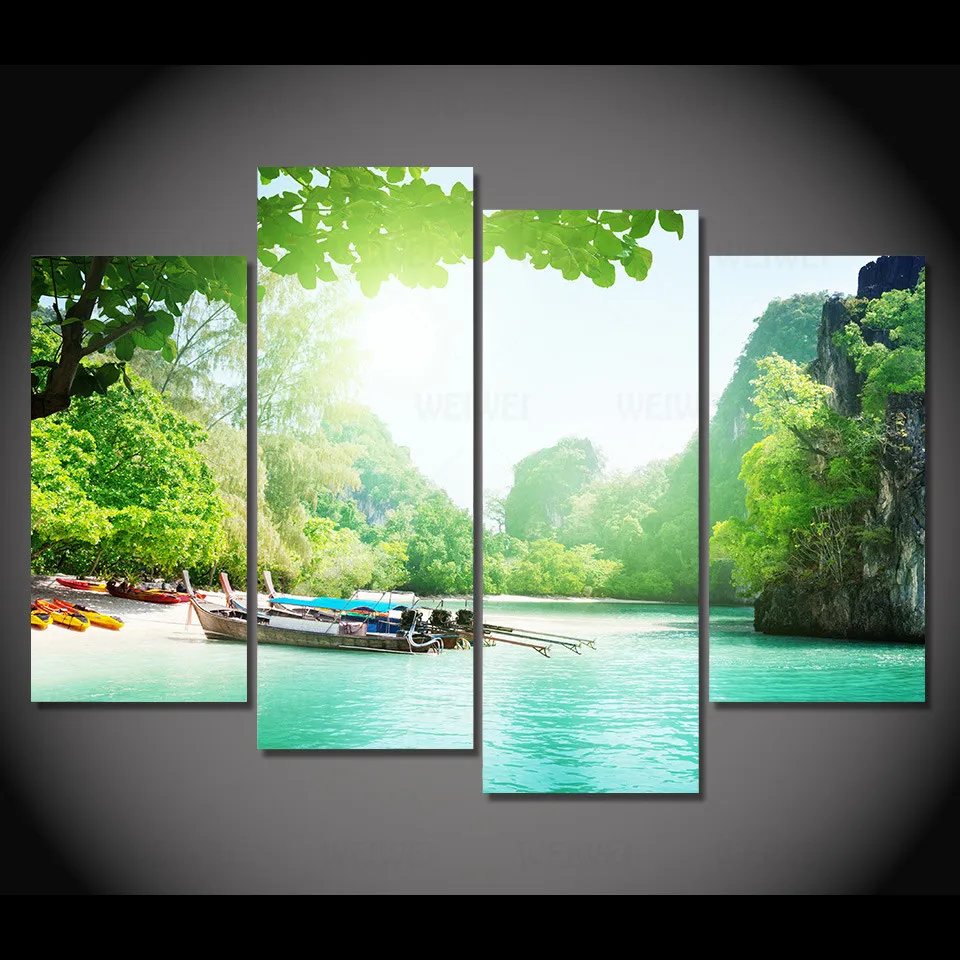 

Modular Picture Large Canvas Framework 4 Panel Mount Calm Lake Printed Painting For Bedroom Living Room Home Wall Art Decor