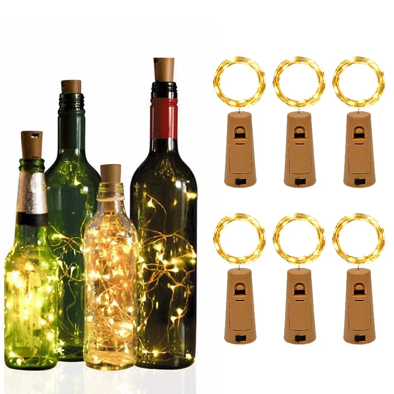 

2Meter 20 lights colorful wine bottle cork LED String Light Copper Battery Powered wedding Fairy Garland christmas Bar Decor