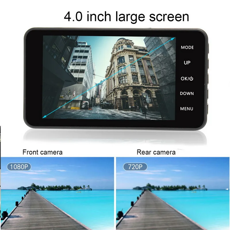 TOSPRA видеорегистратор с двумя объективами Автомобильный камера Full HD 1080P 4 дюйма IPS