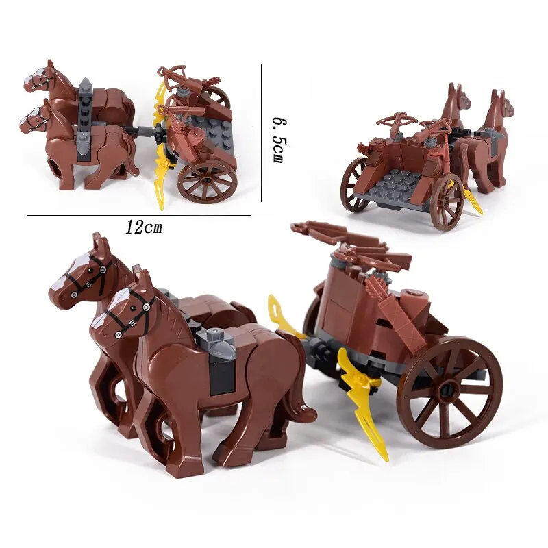 

MOC Koruit Qin Empire Medieval Soldier Carriage Chariot Building Block Bricks Ancient Military War Helmet Toys For Children