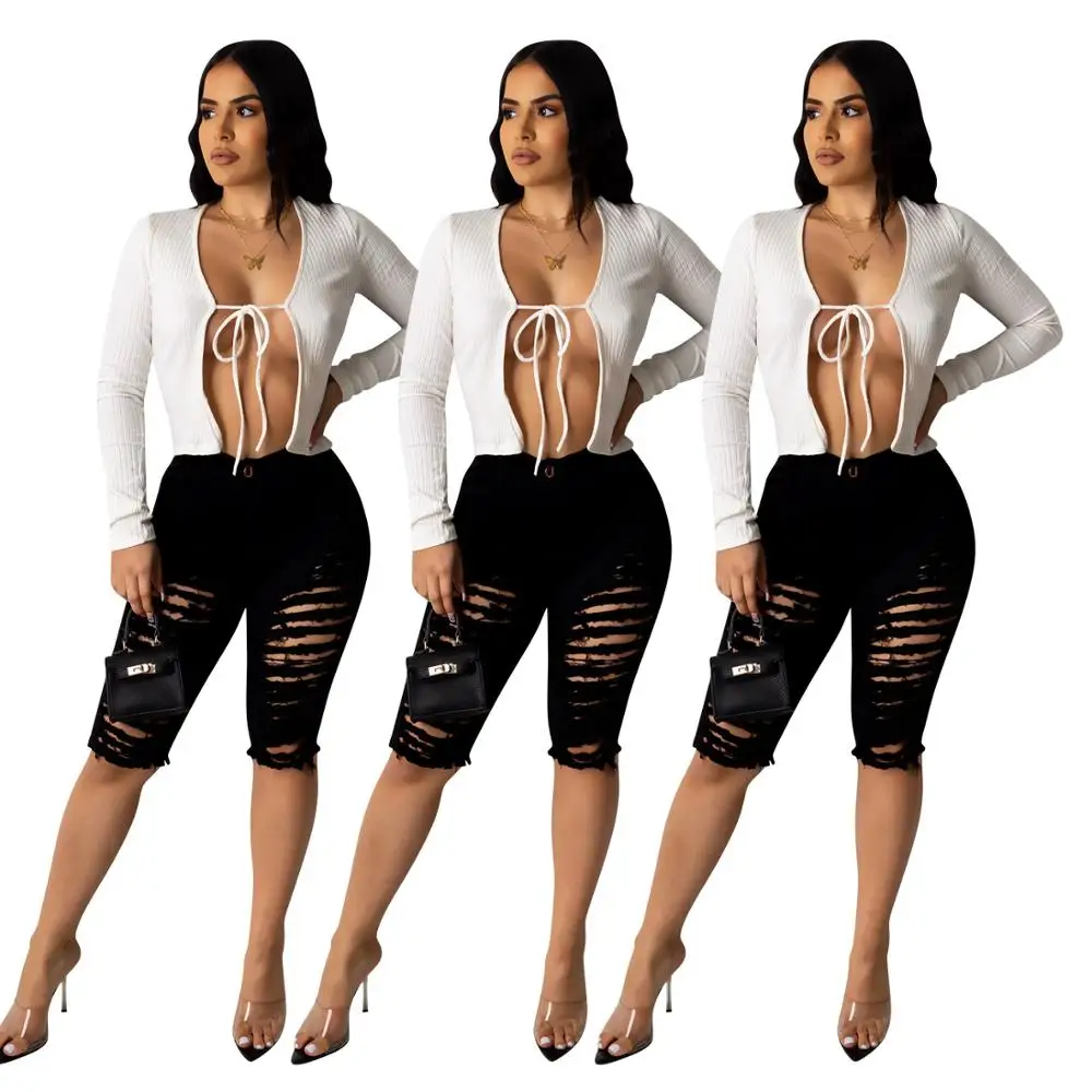 Соблазнительные женские джинсы ажурные однотонные с бахромой и высокой талией