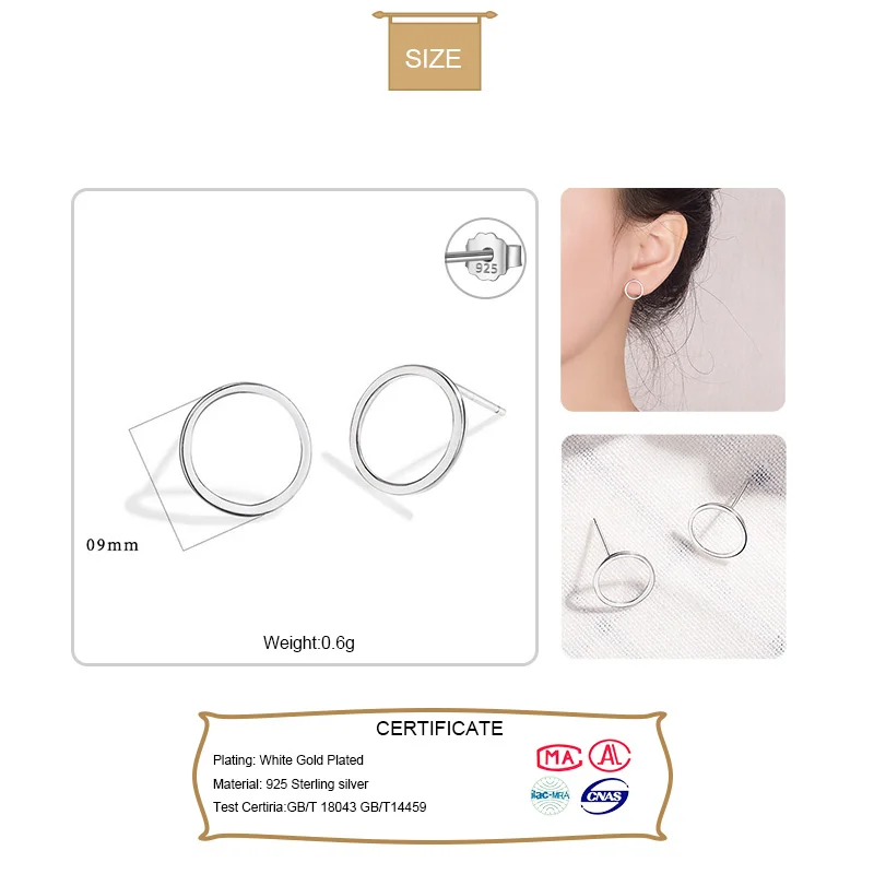 Круглые серьги 100% Стерлинговое Серебро 925 пробы гвоздики материал модные