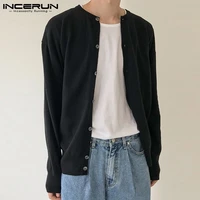 incerun tops 2022 fashion casual mens blouse thin knitted cardigan long sleeves loose button down open front knit shirts s 5xl