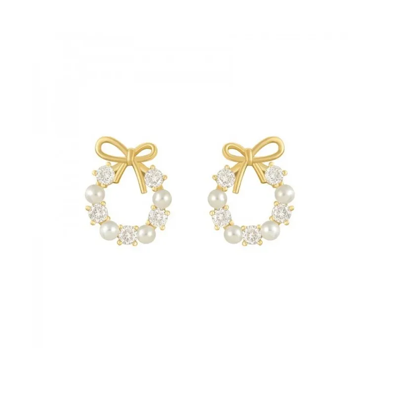 

2021 New S925 Silver Small Bow Earrings Pearl Ear Studs for Women Simple INS Fashion Jewelry