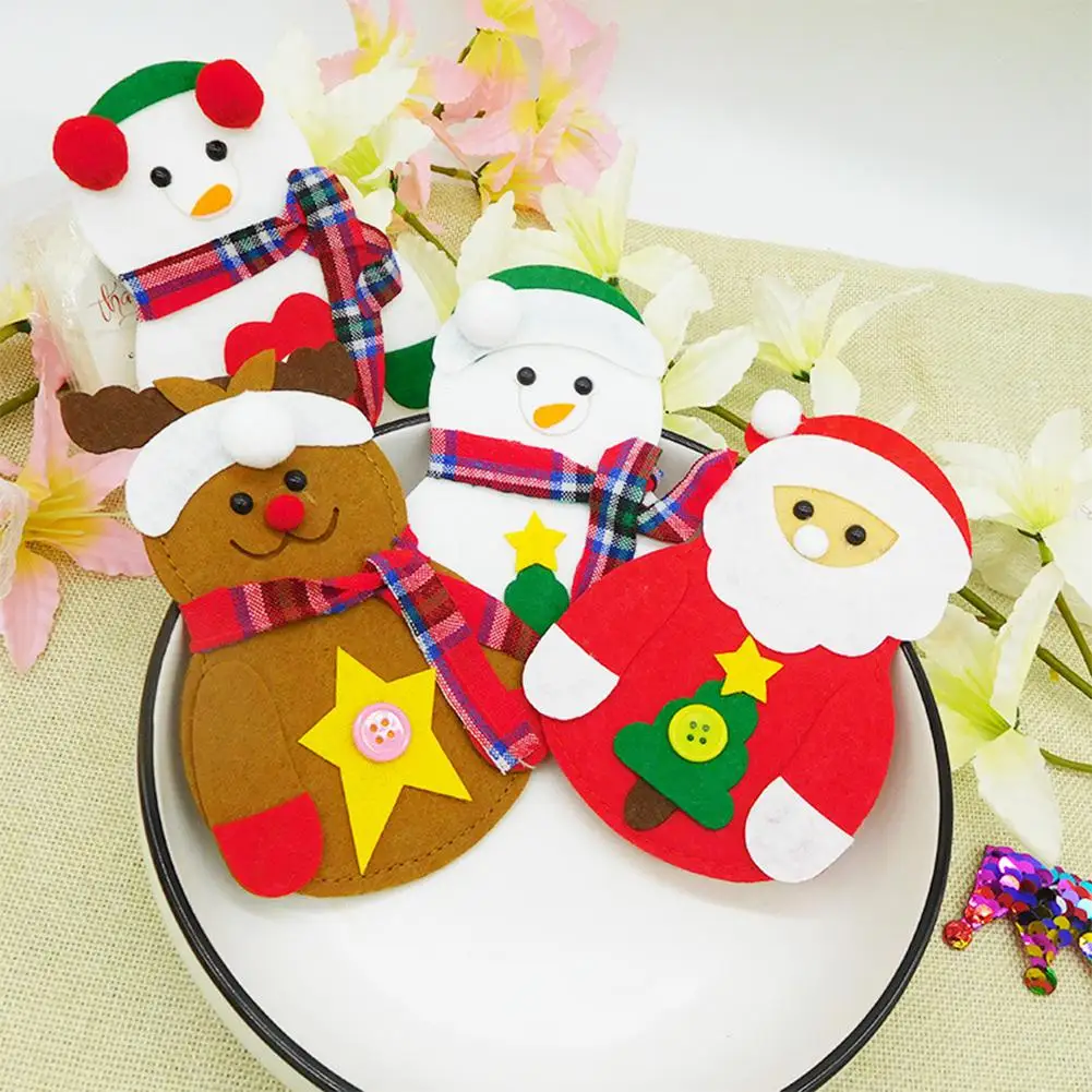 HiMISS Санта Рождественские столовые приборы держатель сумка снеговик лося вилка