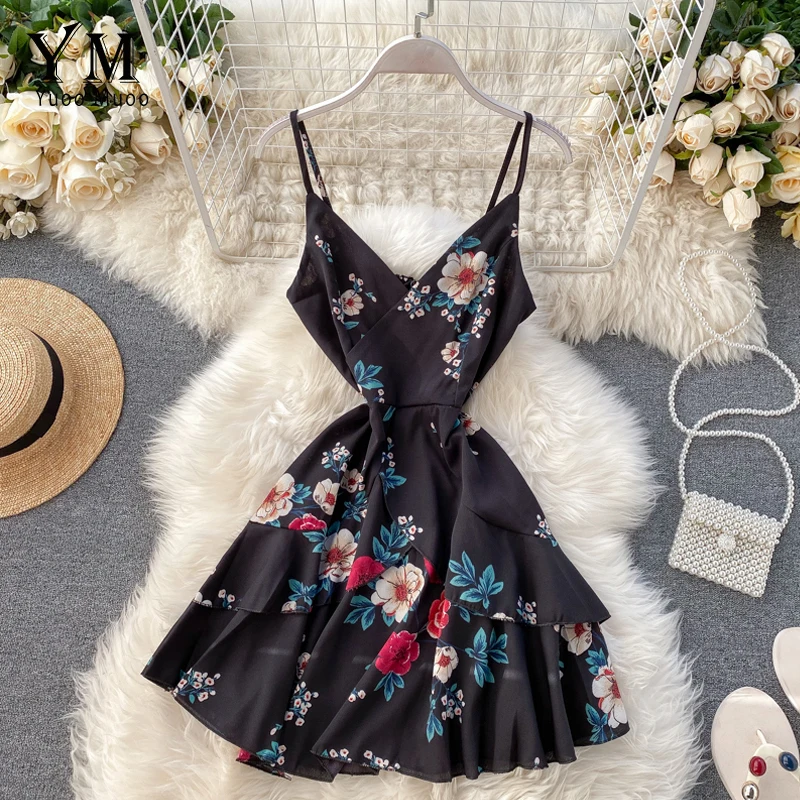 YuooMuoo летнее пляжное короткое платье женское цветочный принт бохо Мини шифоновое