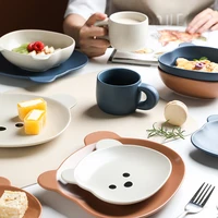 custom new ceramic bear shape mattte dinner plate set salad dessert sushi fruit dishes soup bowl coffee mug cutlery dinnerware