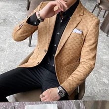 2020 Men Blazers British Style Printed Blazer Masculino Wedding Business Casual Suit Jacket Streetwear Social Coat Ropa Hombre (3)