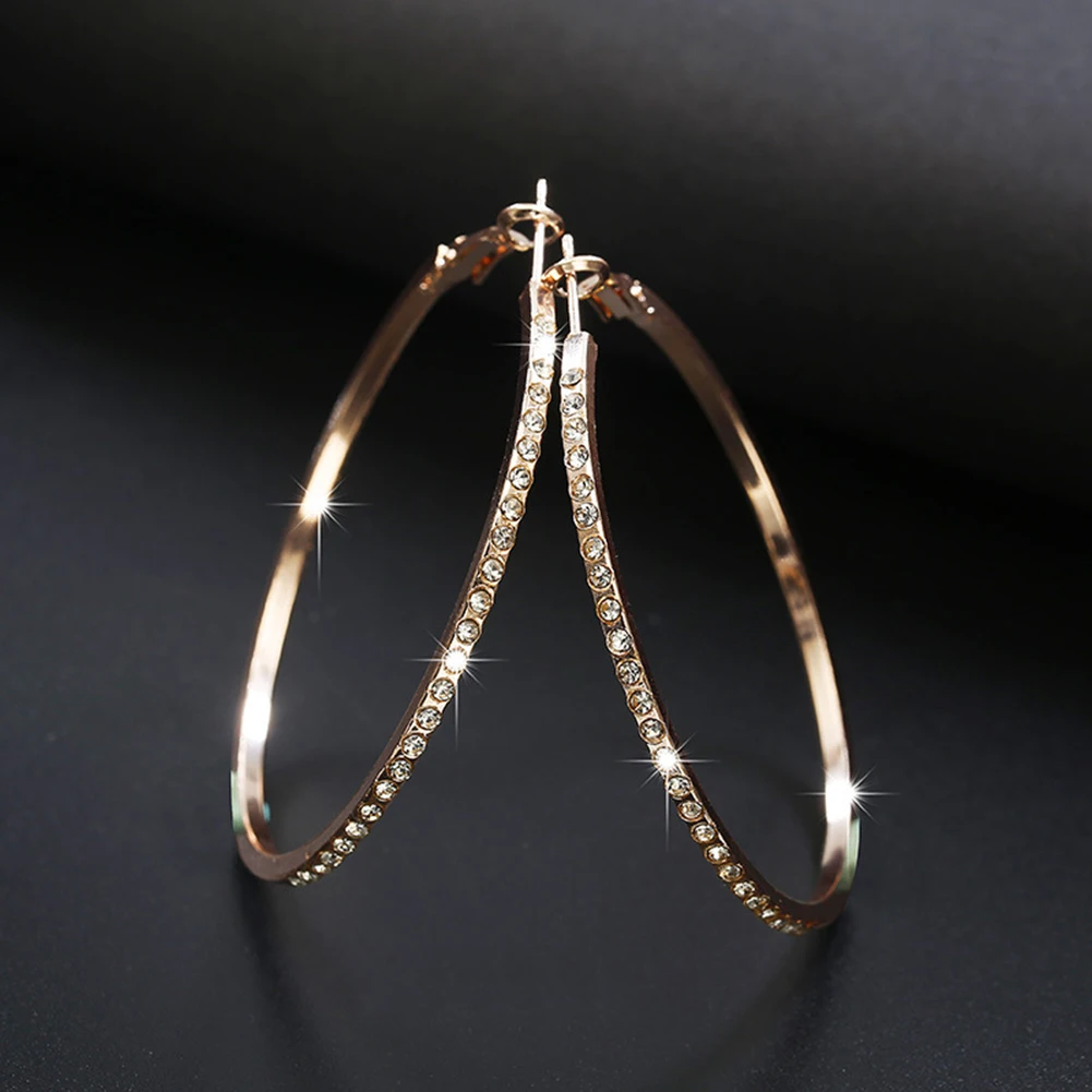 

Fashion Hoop Earrings With Rhinestone Circle Earrings Simple Pendientes Big Circle Gold Color Loop Earrings For Women Jewelries