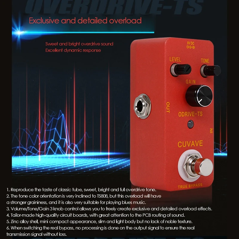 

CUVAVE ODRIVE-TS Analog Overdrive Guitar Effect Pedal Zinc Alloy Shell True Bypass Guitar Pedal for Guitar Accessories
