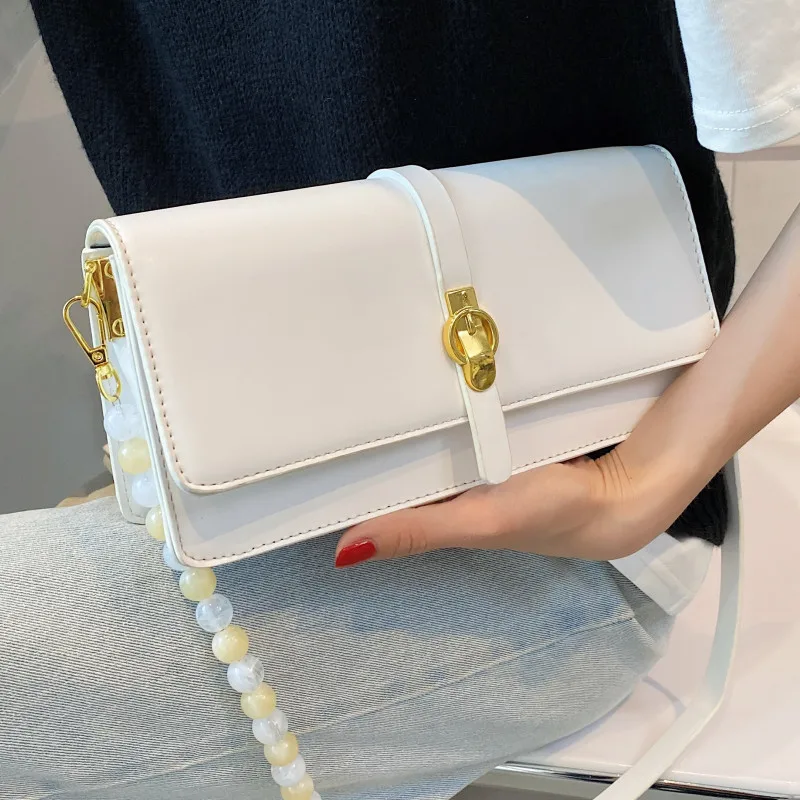 

Pearl Chain Shoulder Bag Women's Luxury Leather Crossbody Bag 2021 Small Flap Handbags Ladies Brand Designer Messenger Bags Sac